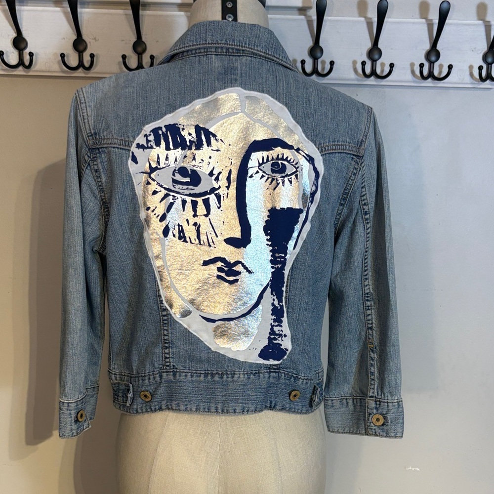 Refashioned Post Modern Artistic Face Denim Jacket